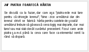Text Box: 24/ PIATRA FOARFECĂ HRTIA

Se discuta ca la fazan, dar cam asa: 
