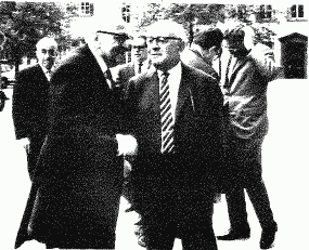 Max Horkheimer (front left), Theodor Adorno (front right), and Jrgen Habermas in the background, right, in 1965 at Heidelberg, Germany