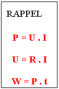 Text Box: RAPPEL

P = U . I

U = R . I

W = P . t
