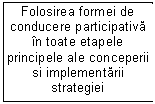 Text Box: Folosirea formei de conducere participativa n toate etapele principele ale conceperii si implementarii strategiei


