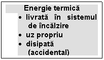 Text Box: Energie termica
.	livrata în sistemul de încalzire
.	uz propriu
.	disipata (accidental)
