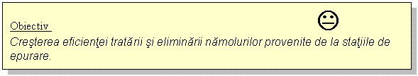 Text Box: Obiectiv K 
Cresterea eficientei tratarii si eliminarii namolurilor provenite de la statiile de epurare.
