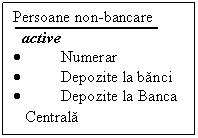 Text Box: Persoane non-bancare 
active
	Numerar
	Depozite la banci
	Depozite la Banca Centrala
