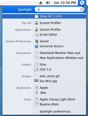 Instrumentul Spotlight oferit de Mac OS X