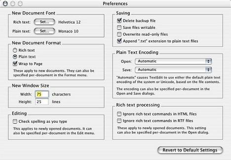 O caseta de dialog utilizata pentru modificarea preferintelor in cadrul unei aplicatii MacOS X
