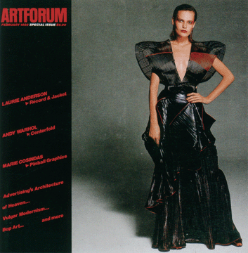 Cover of ArtForum magazine with rattan top ensemble by Issey Miyake