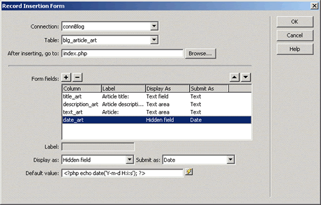 The Record Insertion form