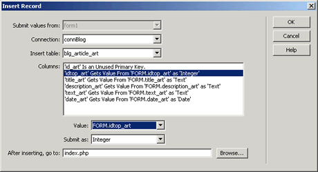 The Insert Record dialog box
