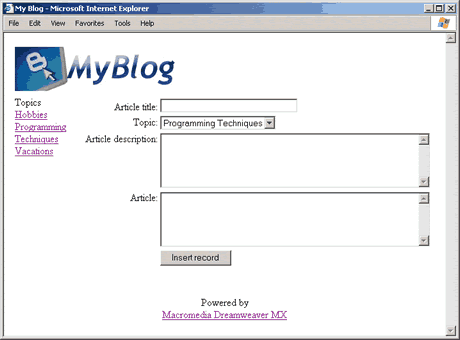 The insert article form