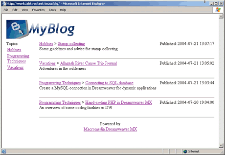 The index.php page previewed in a browser
