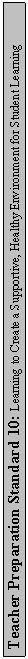 Text Box: Teacher Preparation Standard 10: Learning to Create a Supportive, Healthy Environment for Student Learning

