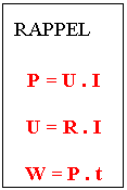 Text Box: RAPPEL
P = U . I
U = R . I
W = P . t