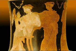 Η ΛΗΤΩ ΒΟΗΘΟΥΜΕΝΗ ΑΠΟ ΤΗΝ ΕΙΛΕΙΘΥΙΑ, ΤΗ ΘΕΑ ΤΟΥ ΑΝΩΔΥΝΟΥ ΤΟΚΕΤΟΥ, ΚΑΙ ΜΕ ΤΗ ΣΥΜΠΑΡΑΣΤΑΣΗ ΤΗΣ ΑΘΗΝΑΣ ΚΑΙ ΤΗΣ ΑΦΡΟΔΙΤΗΣ, ΕΤΟΙΜΑΖΕΤΑΙ ΝΑ ΓΕΝΝΗΣΕΙ ΤΟΝ ΑΠΟΛΛΩΝΑ ΚΑΙ ΤΗΝ ΑΡΤΕΜΗ ΣΤΗ ΔΗΛΟ. ΑΘΗΝΑ ΕΘΝΙΚΟ ΑΡΧΑΙΟΛΟΓΙΚΟ ΜΟΥΣΕΙΟ. 370πχ