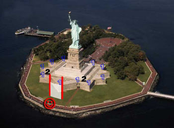 A szabadsg szigetn miknt helyezkednek el a reflektorok s a nzők