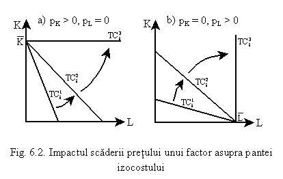 Text Box: 
Fig. 6.2. Impactul scaderii pretului unui factor asupra pantei izocostului
