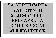 Text Box: 5.4. VERIFICAREA VALIDITĂŢII SILOGISMULUI 
PRIN APEL LA LEGILE SPECIALE ALE FIGURILOR

