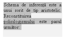 Text Box: Schema de inferenta este a unui sorit de tip aristotelic. Reconstituirea polisilogismului este pasul urmator: 		

